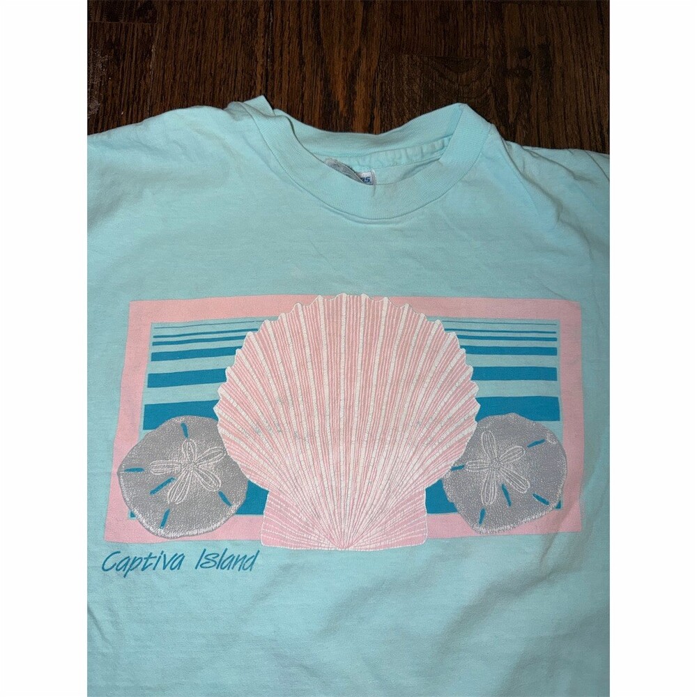 Vintage Captiva Island Florida T-Shirt Unisex  L Green Seashell Sand Dollar - Picture 2 of 5